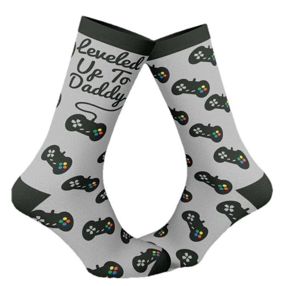 New Men's “Leveled Up To Daddy” Socks Video Game Xbox Novelty Graphic Fast Ship